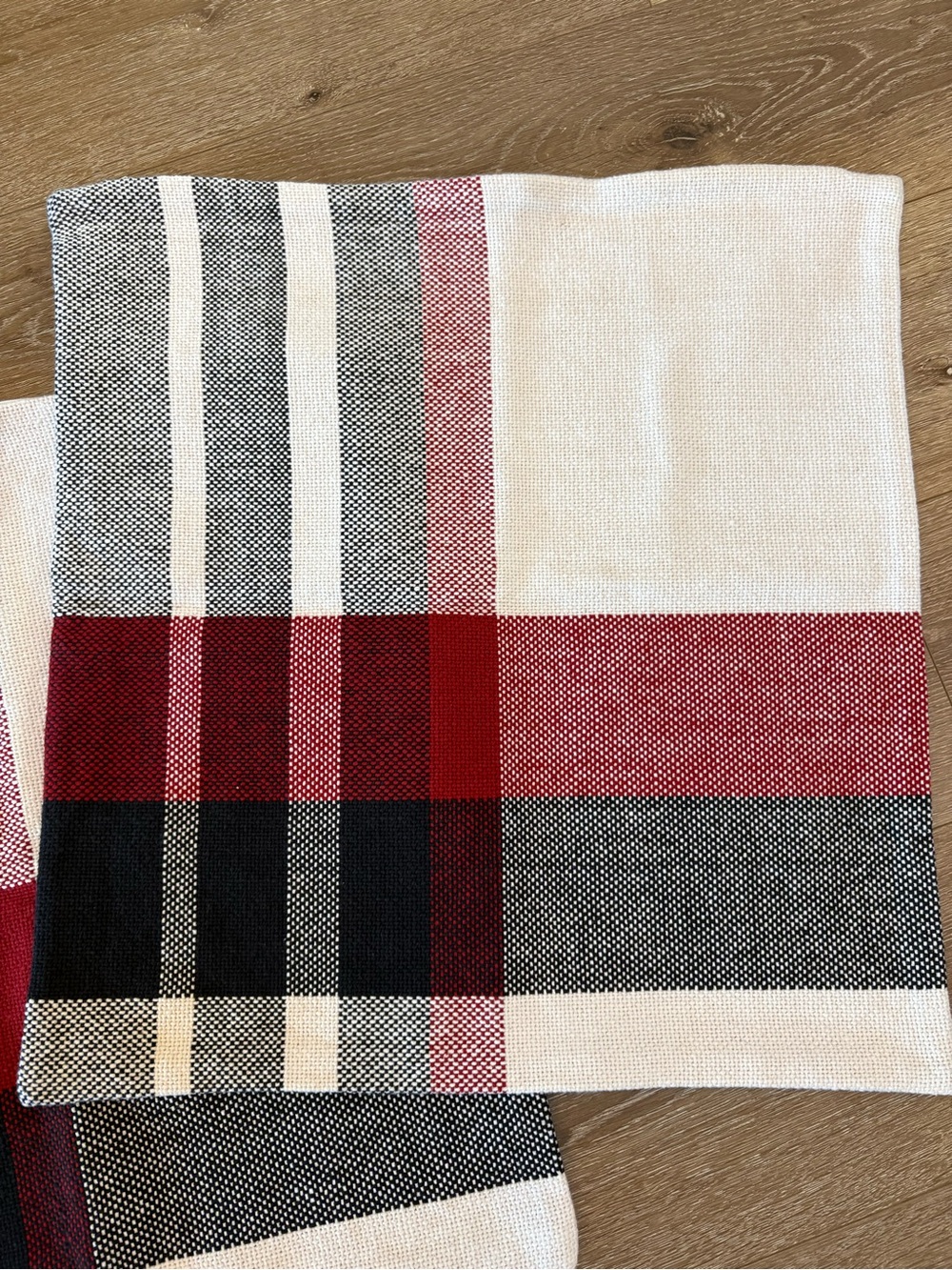 2-Crate&Barrel Red, Black and Cream Plaid Accent Pillow - Picture 3 of 7